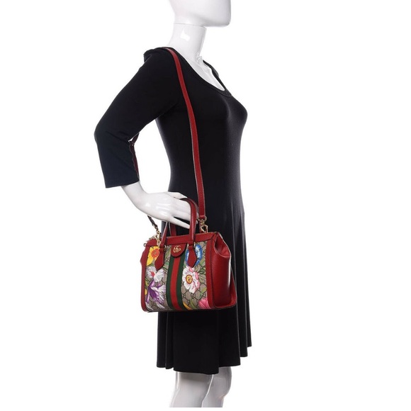 GUCCI GG Supreme Monogram Flora Web Small Ophidia Tote Bag Red - Picture 17 of 17